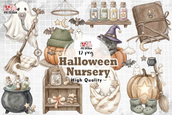 Download Watercolor Halloween Nursery Elements - Elements Collection