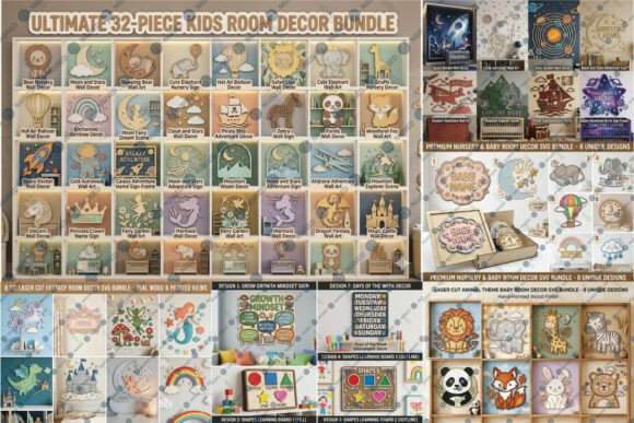 Download 68 Kids Room Wall Decor Laser Cut Bundle - Wall decor Collection